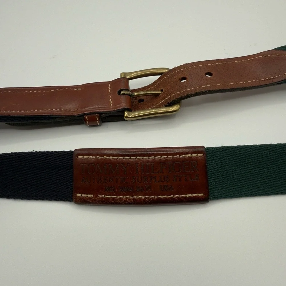 Tommy Hilfiger Authentic Surplus Style Mens Belt Sz 38 Navy‎ Blue/Green/ Leather